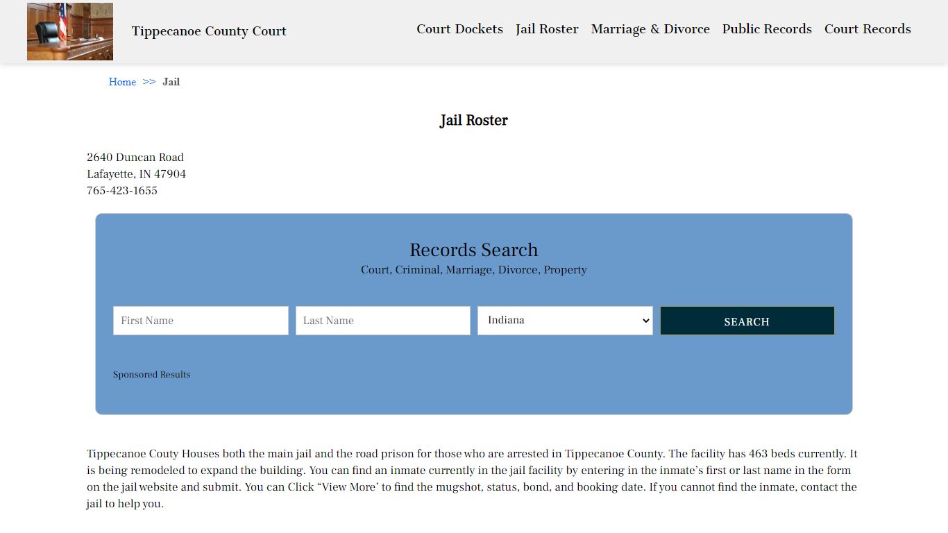 Jail Roster - Tippecanoe County Court